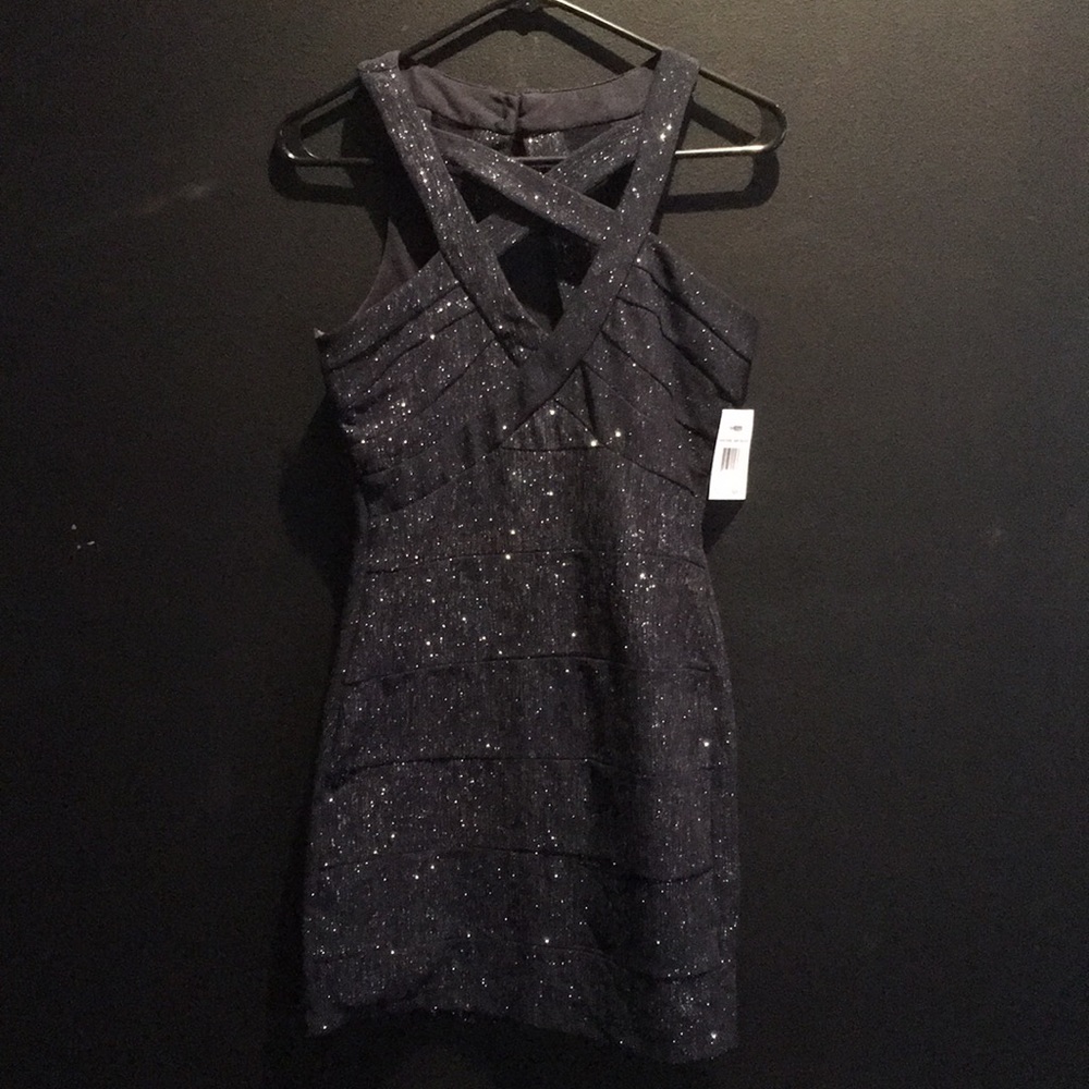 navy and silver bodycon dress